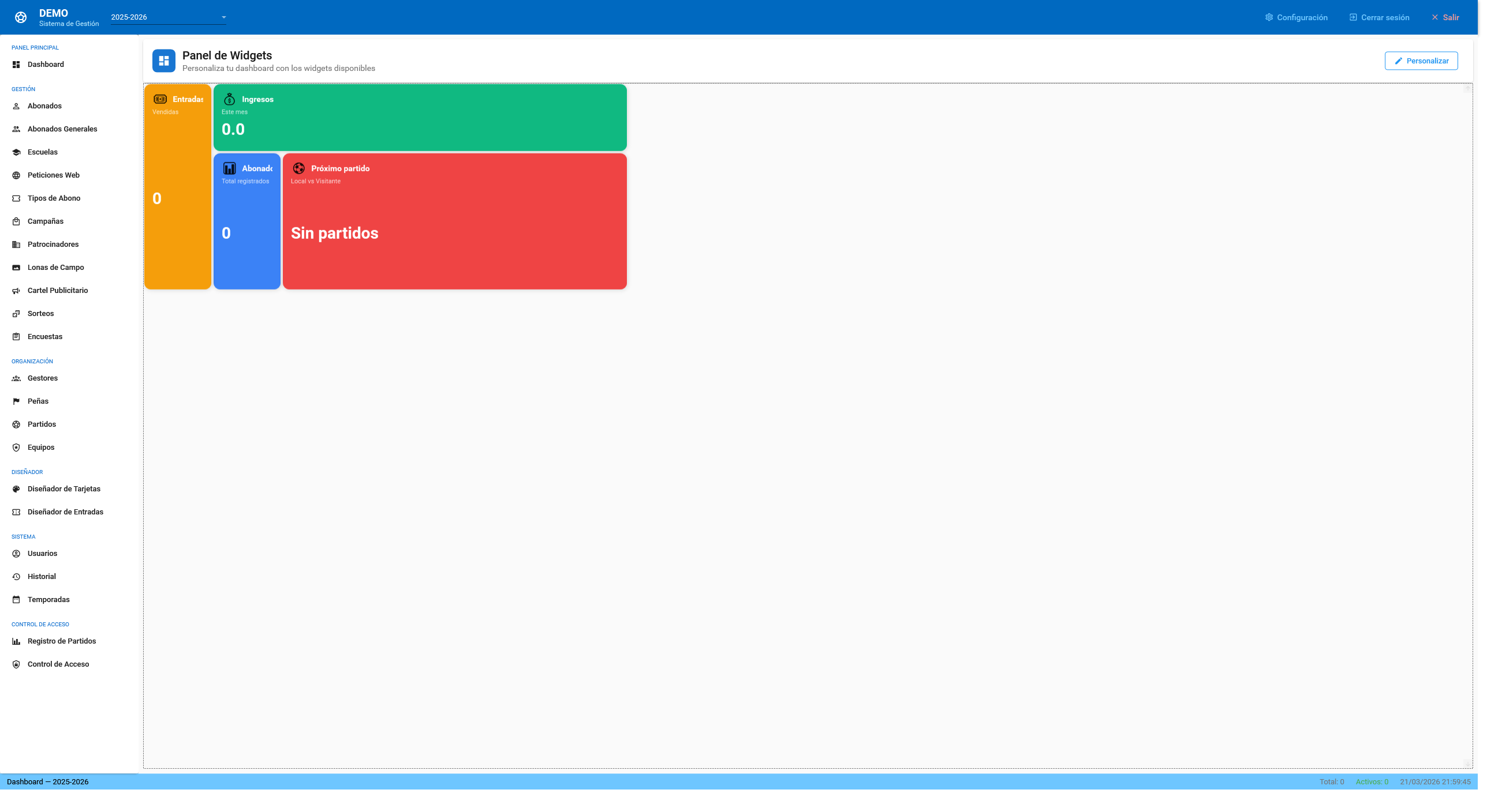Dashboard Principal de ClubManager
